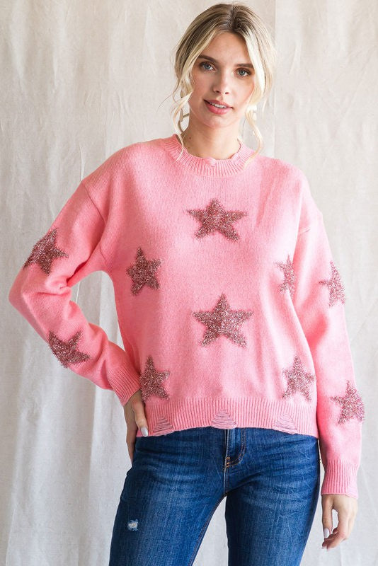 Star Textured Knit Sweater