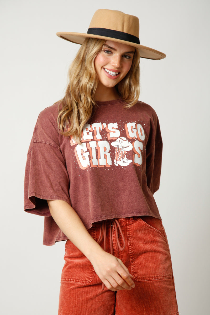 Let's Go Girls Acid Washed Cropped Tee