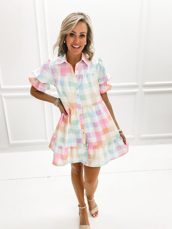 Pastel Checkered Print Dress