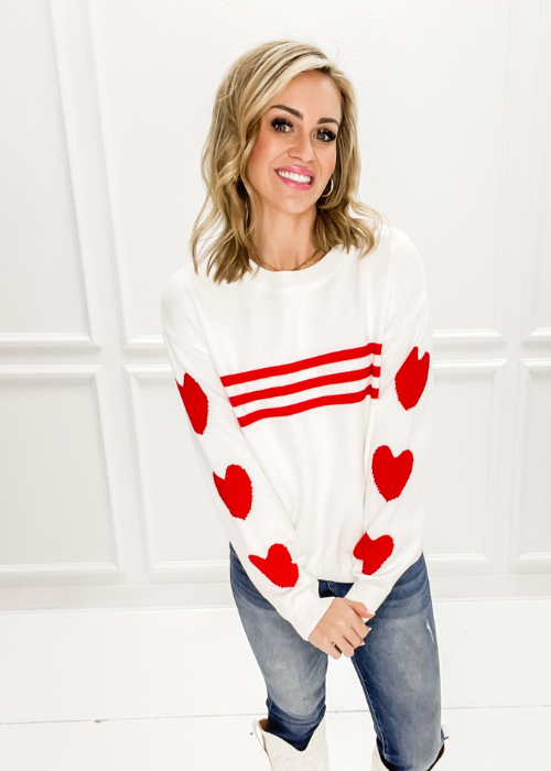 Sleeve Heart Striped Sweater