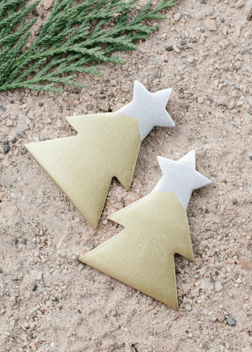 Silver Christmas Star Horn Earrings