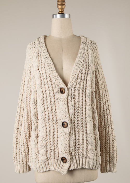 Button Down Chenille Cable Knit Cardigan