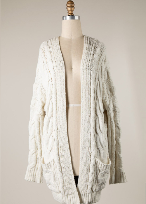 Cable Knit Chenille Cardigan w/Pockets