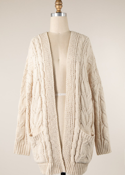 Cable Knit Chenille Cardigan w/Pockets
