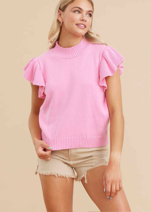 Solid Knit Top w/ Ruffle