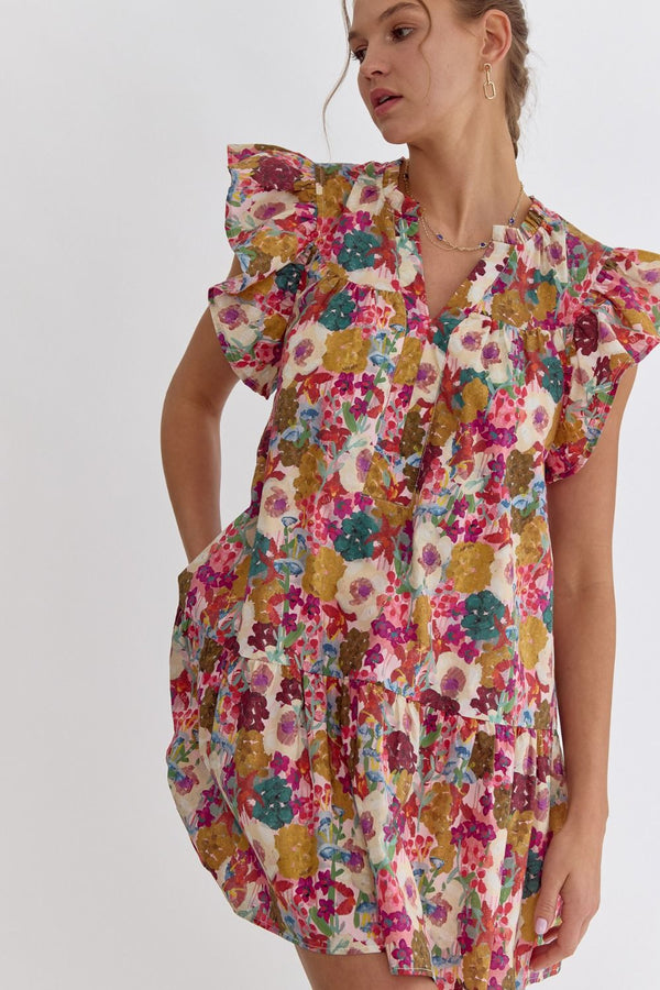 Floral VNeck Mini Dress