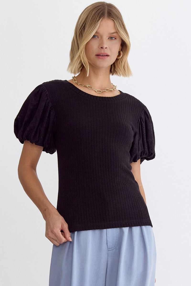 Black Cable Knit Short Sleeve